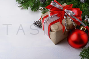 Download Christmas Silver Beads Decorated Gift Box with Red Ribbon - Premium Bundle
